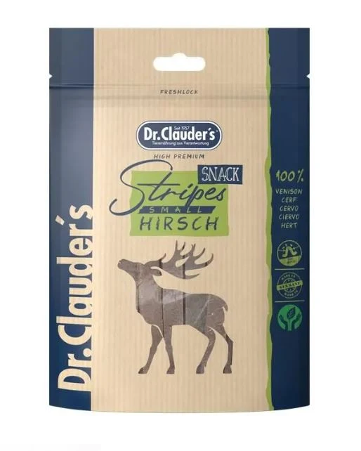 DR. CLAUDER'S CANE/GATTO SNACK STRIPES PICCOLO FILETTO DI CERVO 80 GR