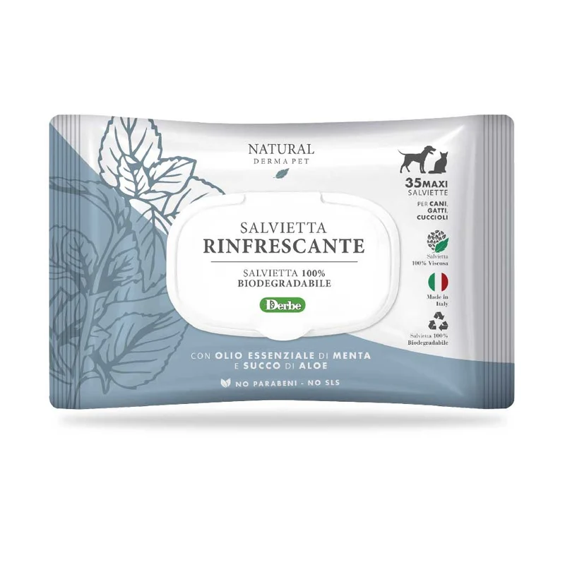 Natural Derma Pet Salviette Rinfrescanti Menta e Aloe – 35 pz