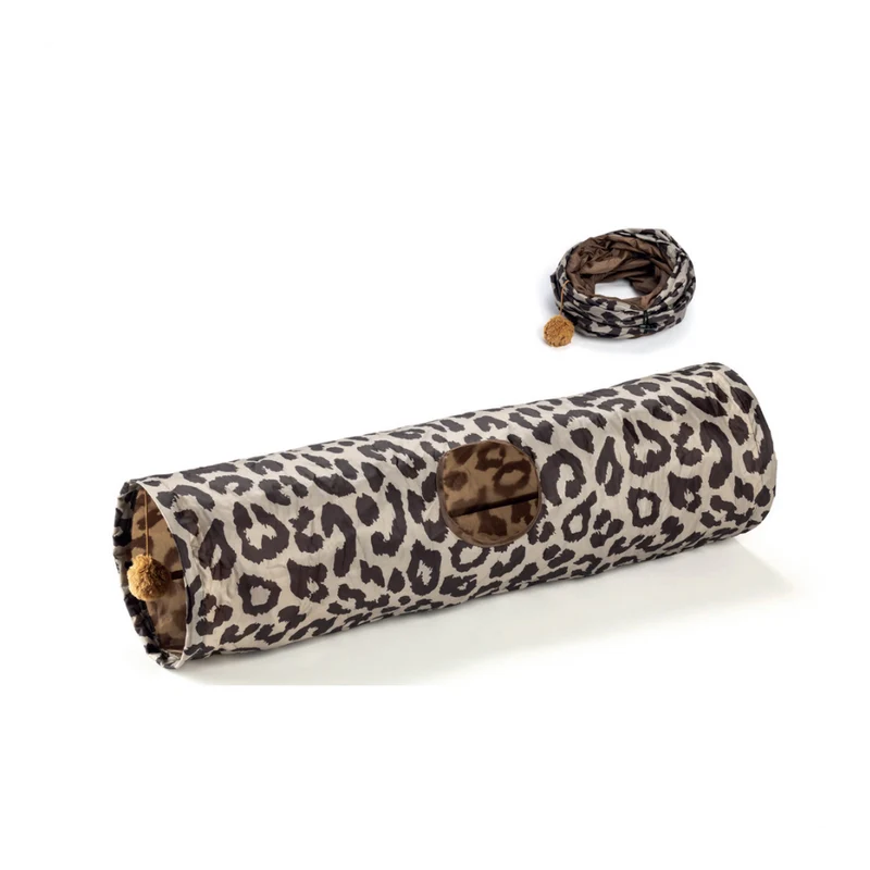 LEO PET GATTO GIOCO TUNNEL LEOPARDATO CON PALLINA 90x25 CM