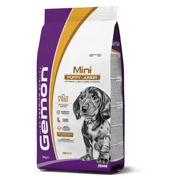 Gemon Mini Puppy/Junior con Pollo e Riso - Crocchette Cuccioli, 3 kg