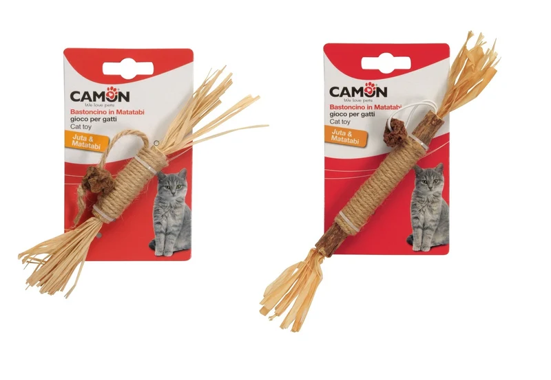 CAMON GATTO GIOCO BASTONCINI IN MATATABI CON JUTA E PAGLIA 22 CM