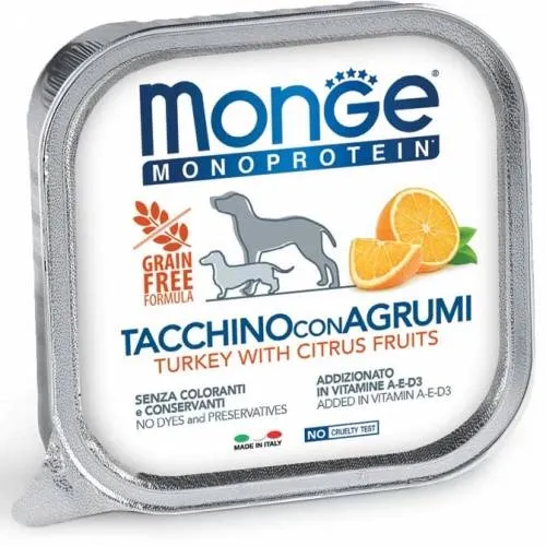 Monge Monoprotein Frutta Tacchino e Agrumi - Umido Cani, 150g