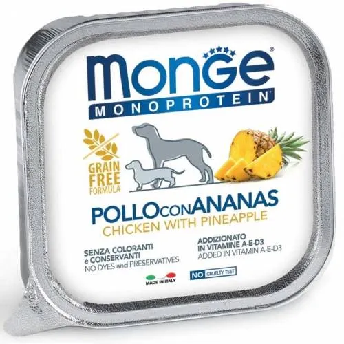 Monge Monoprotein Frutta Pollo e Ananas - Umido Cani, 150g