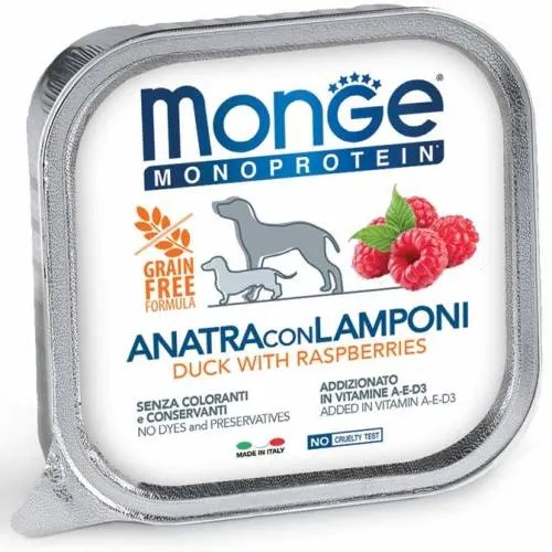 Monge Monoprotein Frutta Anatra e Lamponi - Umido Cani, 150g