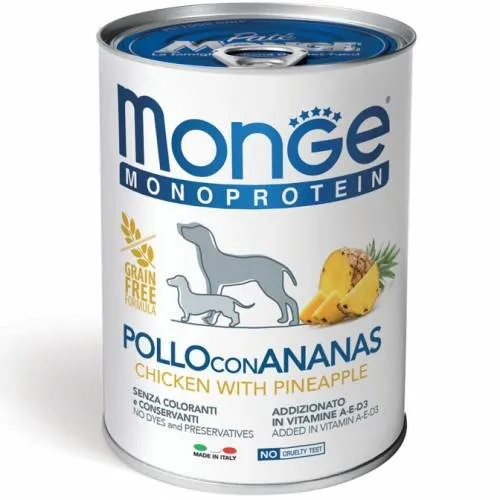 Monge Monoprotein Frutta Pollo e Ananas - Umido Cani, 400g