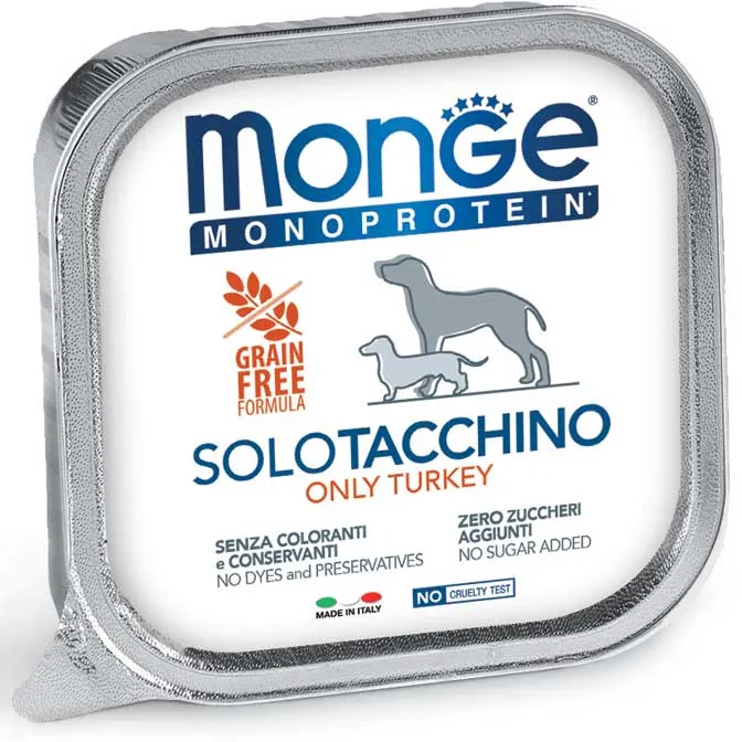 Monge Monoprotein Adult 100% Solo Tacchino - Umido Cani, 150g