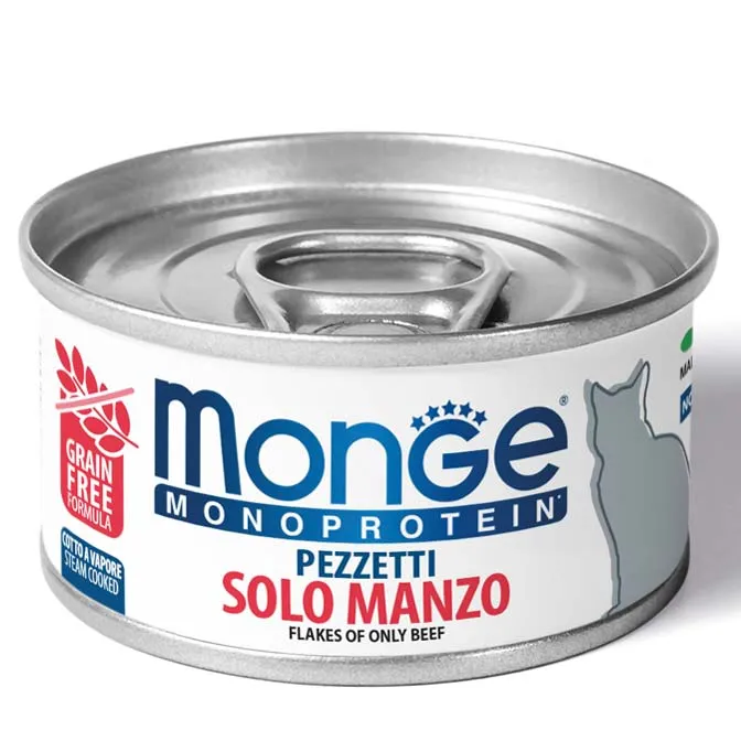 Monge Pezzetti Adult 100% Solo Manzo - Umido Gatti, 80g
