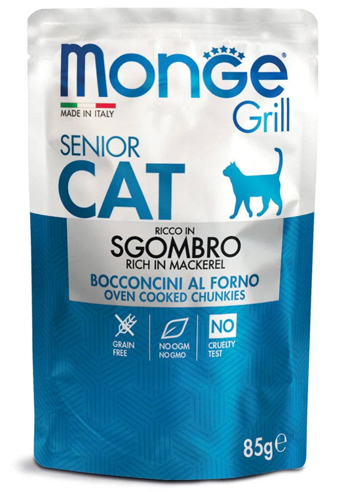 Monge Grill Buste Senior allo Sgombro - Cibo Umido Gatto, 85g