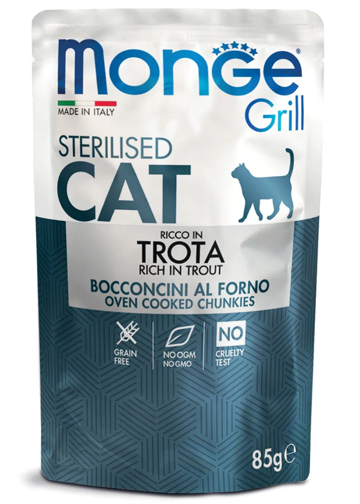 Monge Grill Buste Sterilized alla Trota - Cibo Umido Gatto, 85g