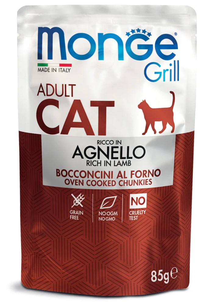 Monge Grill Buste Adult all'Agnello - Cibo Umido Gatto, 85g