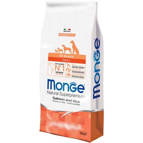 Monge Natural All Breeds Adult Salmone e Riso - Crocchette Cani Adulti - 12 kg