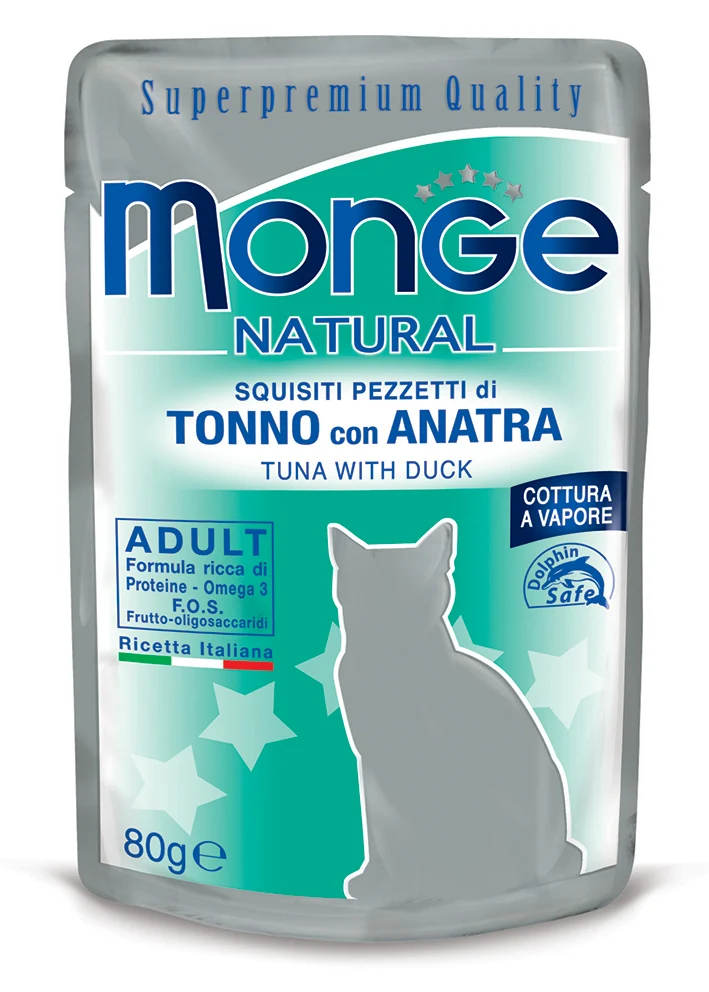 Monge Natural Tonno e Anatra - Cibo Umido Complementare per Gatti Adulti - 80g