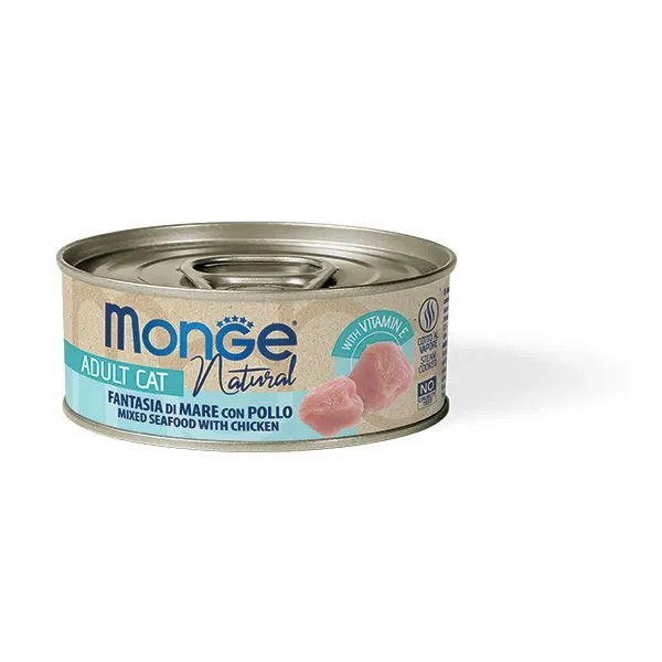 Monge Natural Fantasia di Mare con Pollo - Mix di Pesce e Carne per Gatti - 80g