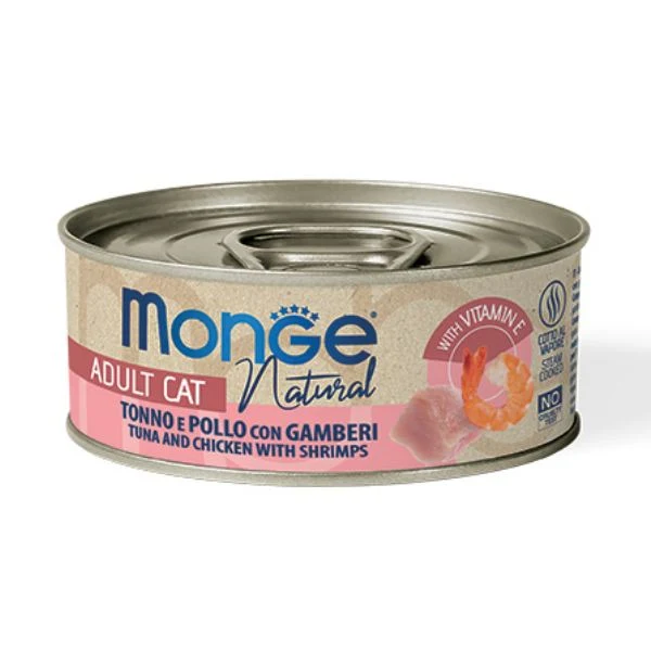Monge Natural Pollo con Gamberetti - Cibo Umido per Gatti Adulti - 80g