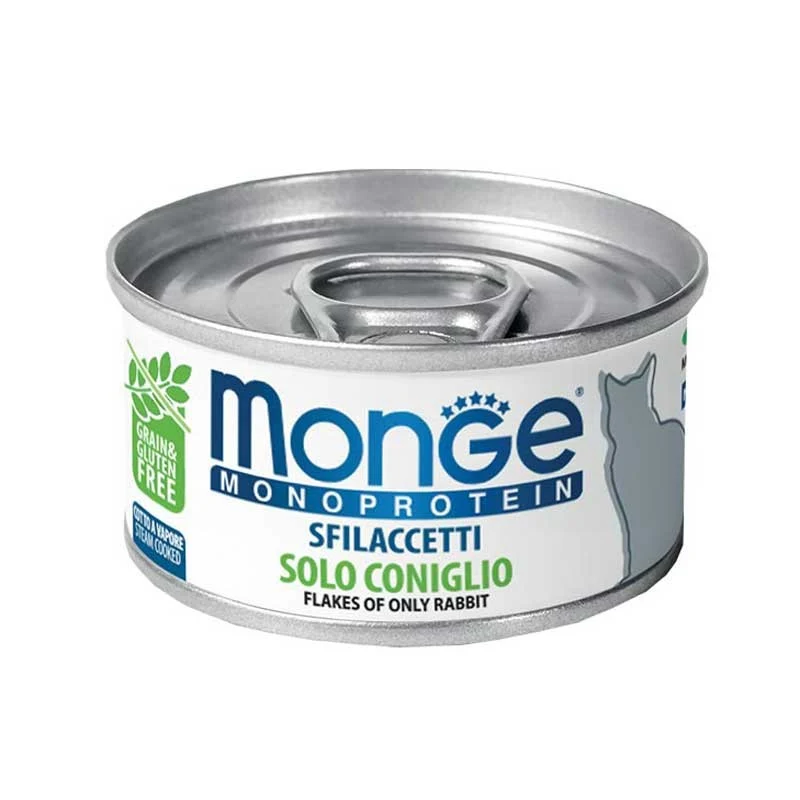 Monge Sfilaccetti Solo Coniglio - Cibo Umido Monoproteico per Gatti - 80g