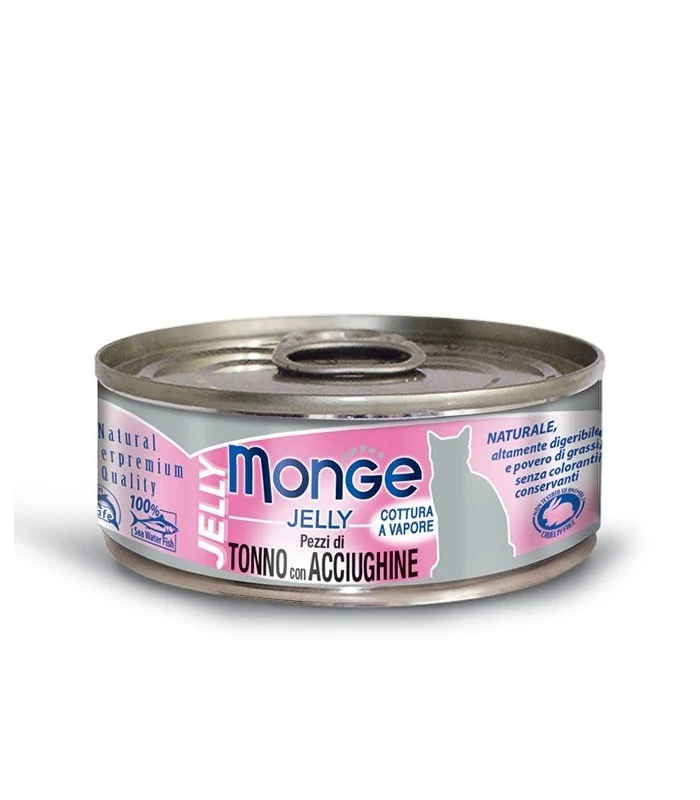 Monge Jelly Tonno e Acciughine - Umido Gustoso in Gelatina per Gatti - 80g
