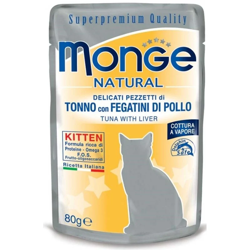 Monge Natural Tonno e Fegatini di Pollo - Buste Umido per Gatti - 80g