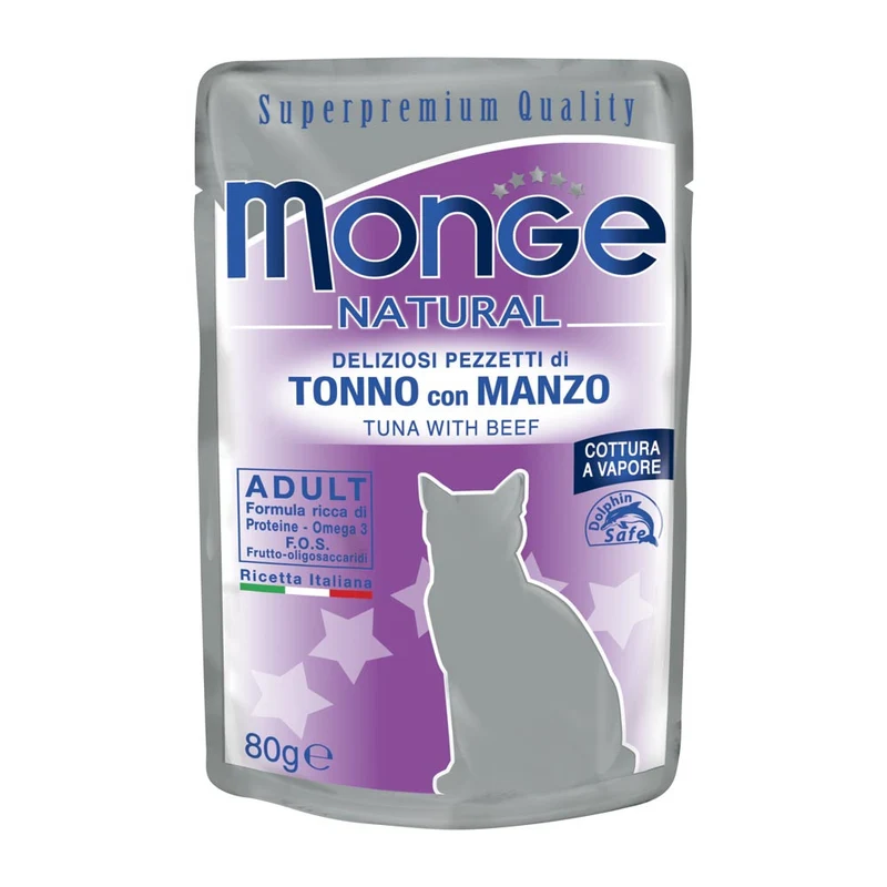 Monge Natural Tonno e Manzo - Buste Umido Complementare per Gatti - 80g