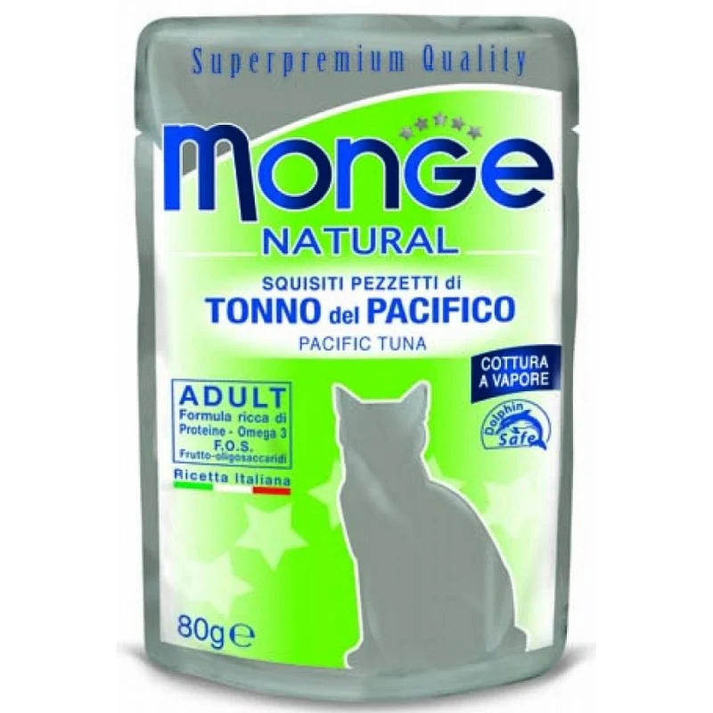 Monge Natural Tonno del Pacifico - Buste Cibo Umido Naturale per Gatti - 80g