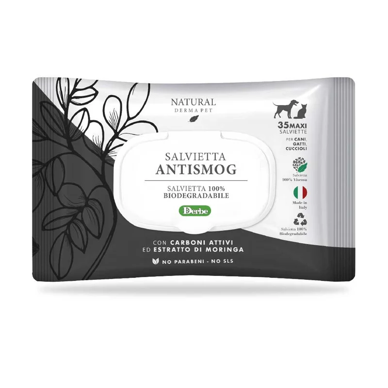 Natural Derma Pet Salviette Antismog Carbone Attivo e Moringa – 35 pz