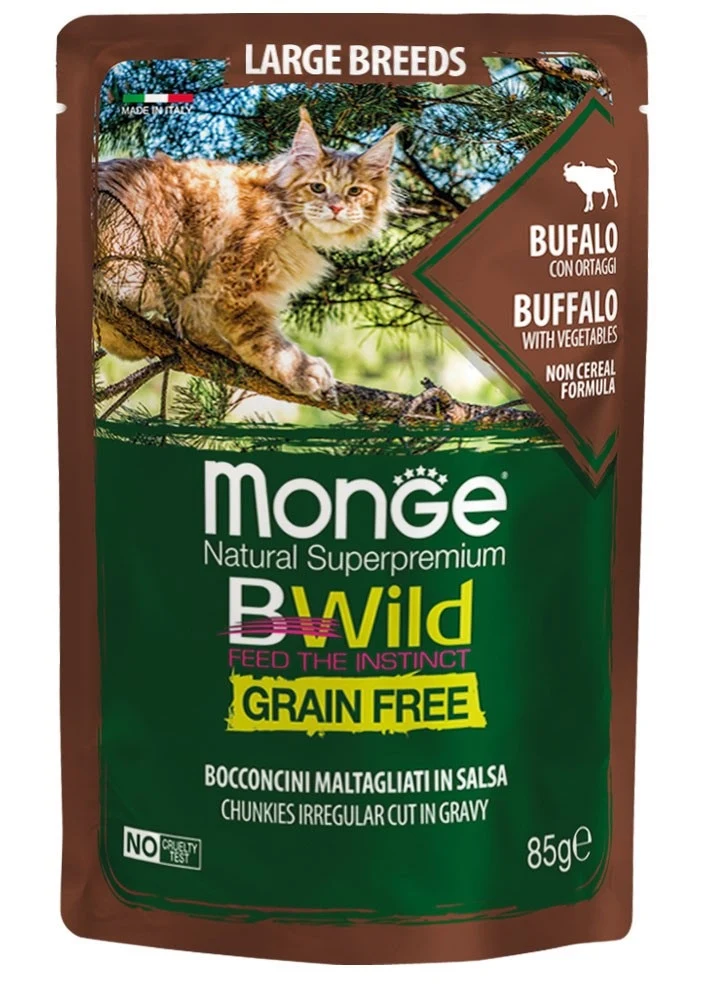 MONGE GATTO BWILD GRAIN FREE BUSTA ADULTO LARGE BREEDS BUFALO & ORTAGGI 85 GR