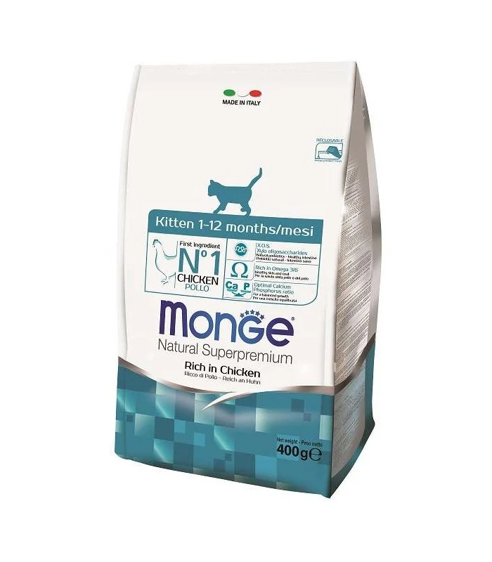 Monge Natural Kitten Pollo - Crocchette Bilanciate per la Crescita del Gattino - 400g