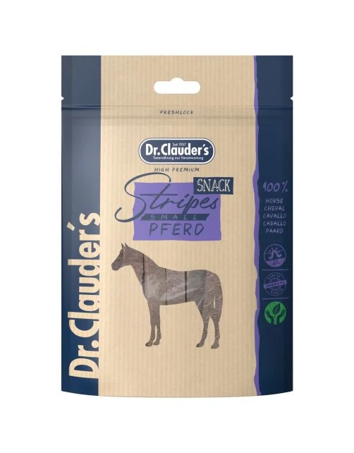 DR. CLAUDER'S CANE/GATTO SNACK STRIPES PICCOLO FILETTO DI CAVALLO 80 GR