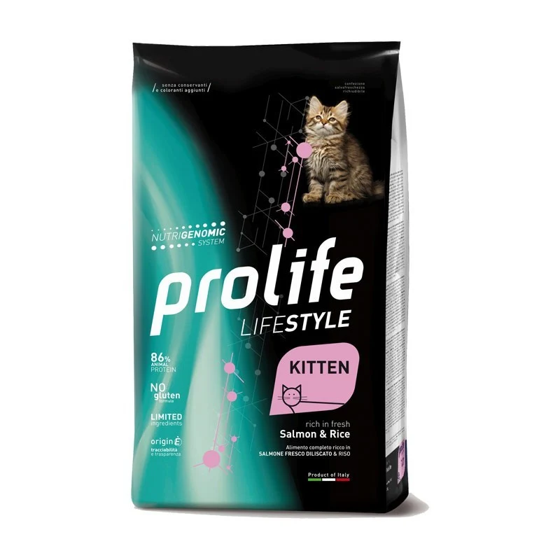 Prolife Gatto Life Style Kitten Salmone e Riso - Crocchette Gattini - 1,5 kg