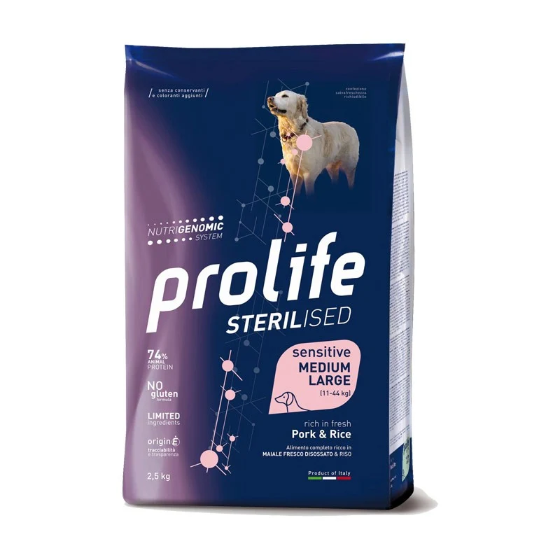 Prolife Cane Sterilised Sensitive Maiale e Riso Medium/Large - 2,5 kg