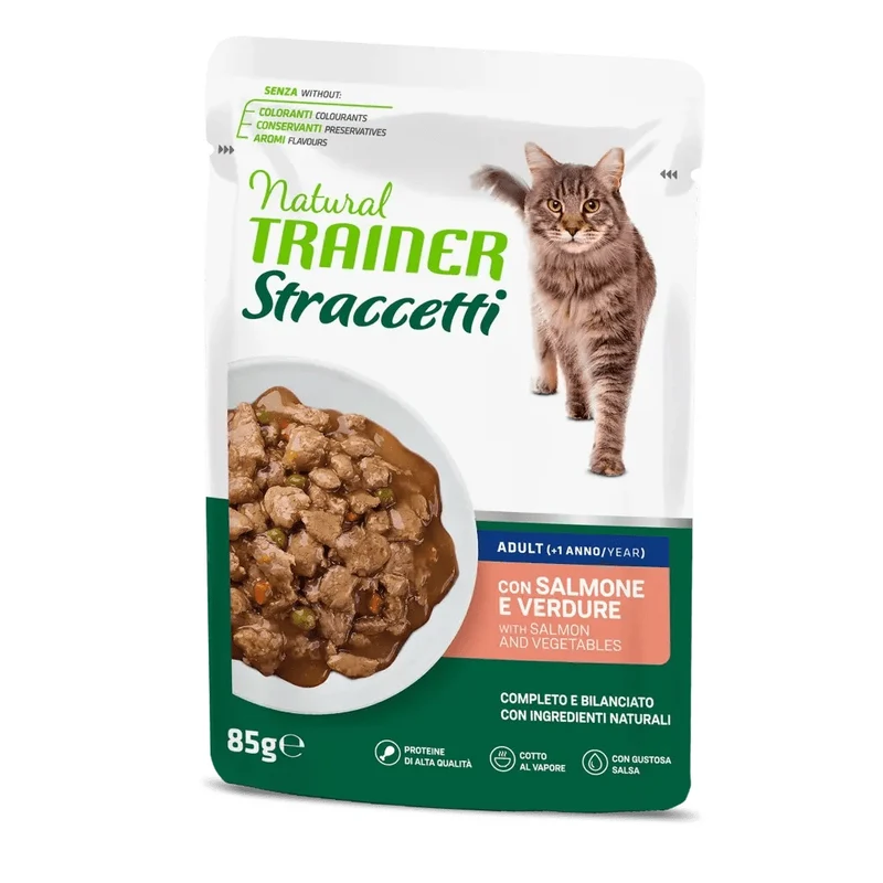 Trainer Gatto Natural Straccetti Adulto Salmone & Verdure 85 g