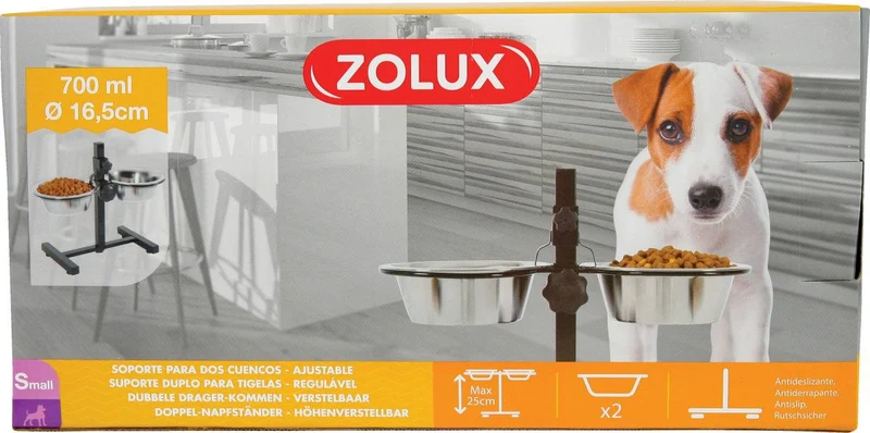 Zolux Supporto Regolabile con 2 Ciotole Inox - Cani Medi/Piccoli - 2x1,8L