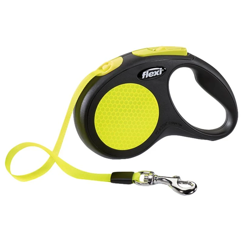 Flexi Neon M - Guinzaglio Avvolgibile con Fettuccia Alta Visibilità - 5 Metri
