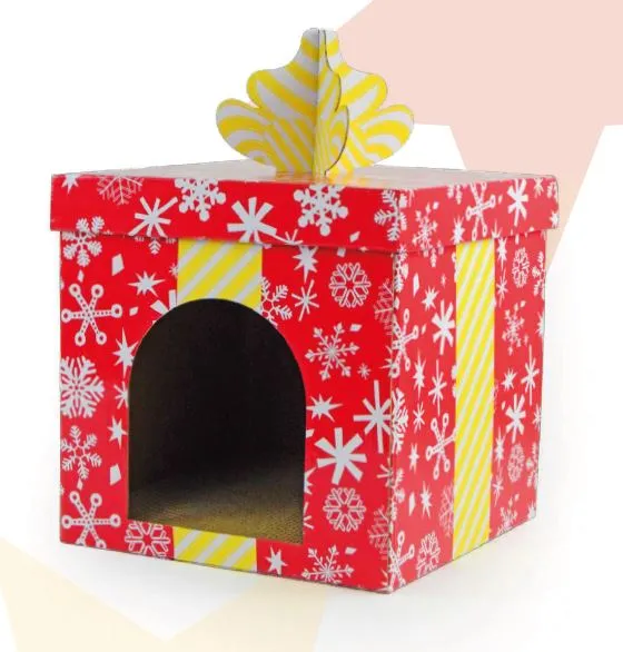 LEO PET XMAS GATTO CUCCIA/TIRAGRAFFI IN CARTONE "REGALO DI NATALE" 38x38x38 CM