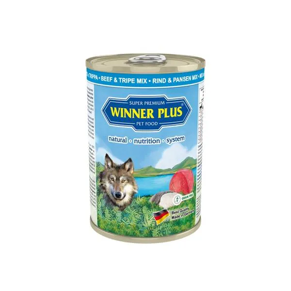 Winner Plus Umido Manzo e Trippa - Cibo Umido Naturale Ricco di Proteine - 400g