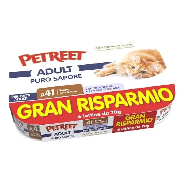 Petreet Puro Sapore Tonno con Surimi - Multipack Umido per Gatti - 6x70g
