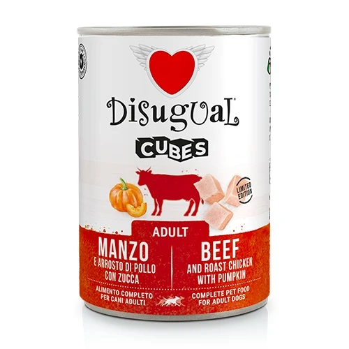Disugual Cane Cubes Adulto Manzo, Arrosto di Pollo & Zucca Lattina 400 g