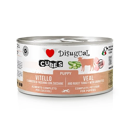 Disugual Cane Cubes Puppy Vitello, Tacchino & Zucchine Lattina 150 g