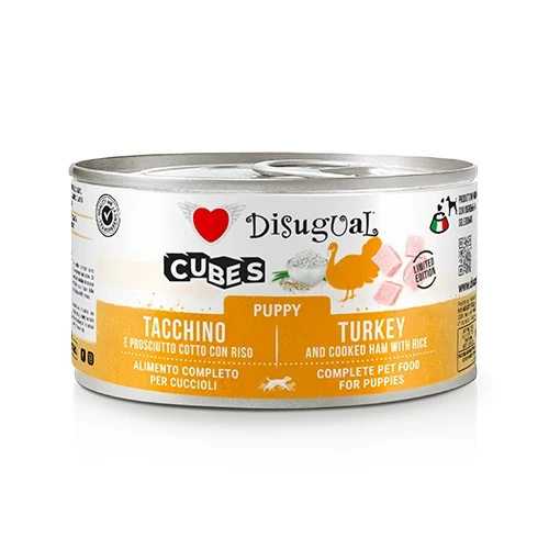 Disugual Cane Cubes Puppy Tacchino, Prosciutto & Riso Lattina 150 g