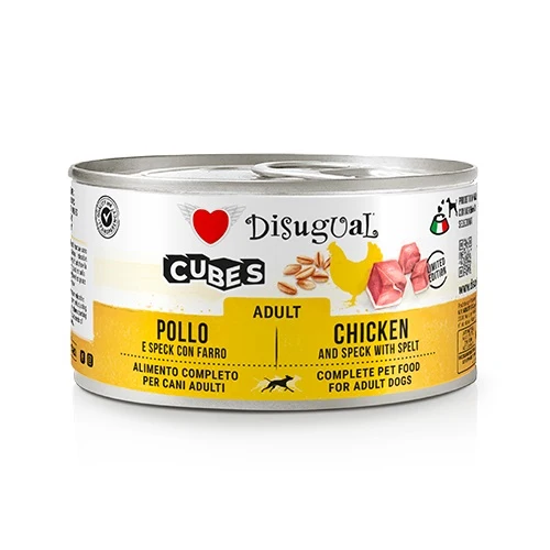 Disugual Cane Cubes Adulto Pollo, Speck & Farro Lattina 150 g