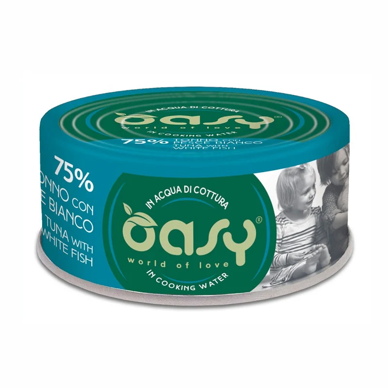 Oasy More Love Tonno con Pesce Bianco - Lattina Umida Delicata per Gatti - 70g