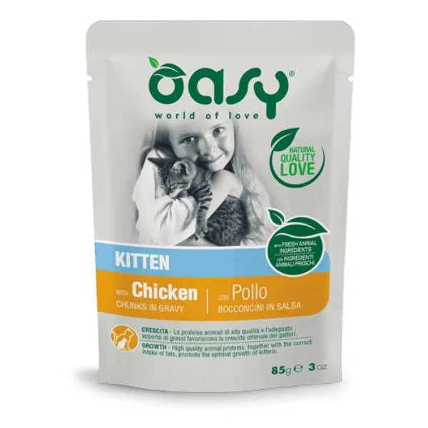 Oasy Bocconcini Kitten Pollo - Busta Umida in Salsa per Gattini - 85g