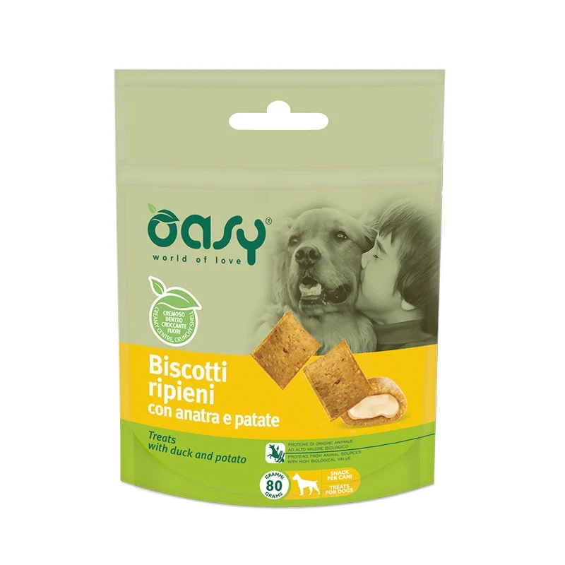 Oasy Snack Biscotti Ripieni Anatra e Patate - Snack Ipoallergenico Cani - 80g