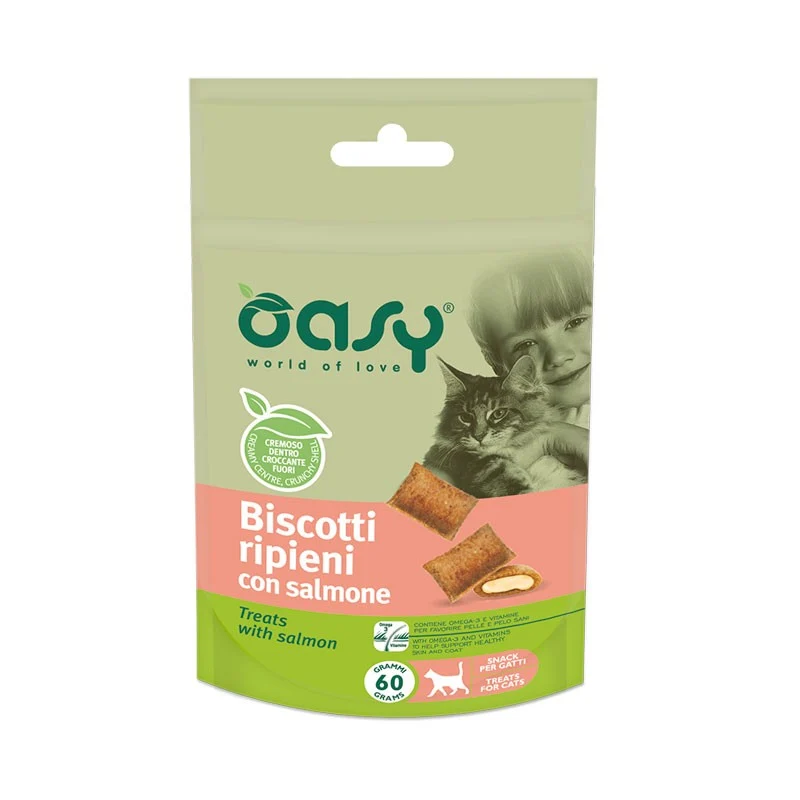 Oasy Snack Gatto Biscotti Ripieni con Salmone - Premietti Pesce