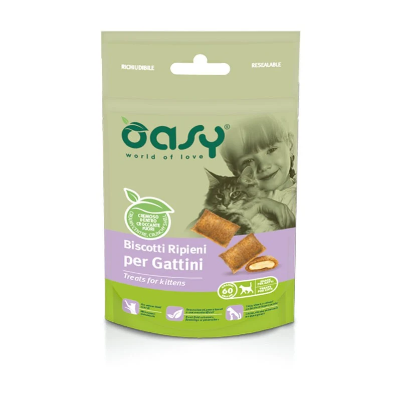 Oasy Snack Gatto Biscotti Ripieni per Gattini - Premietti Kitten