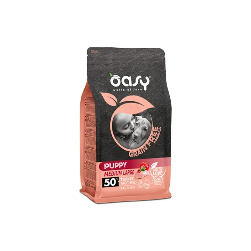 Oasy Grain Free Puppy Medium/Large Tacchino - Crocchette Senza Cereali - 2,5 kg
