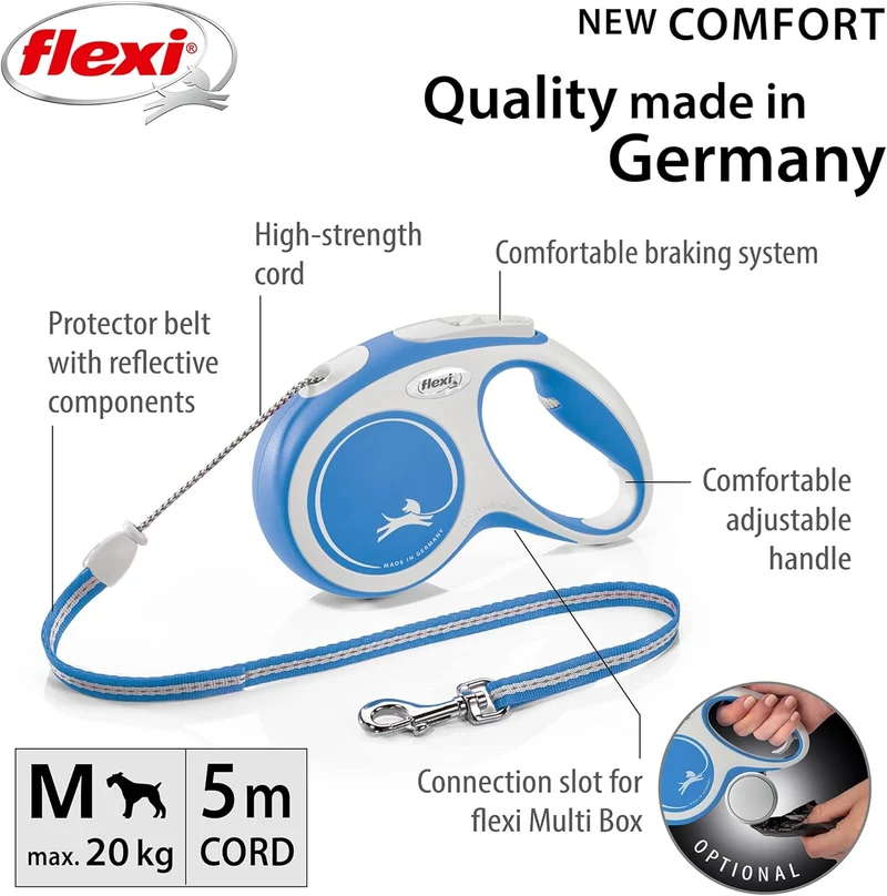 FLEXI GUINZAGLIO NEW COMFORT CORDA "M" 5 MT AZZURRO