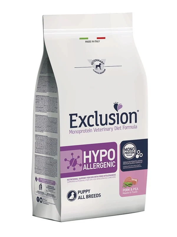 EXCLUSION CANE DIET HYPOALLERGENIC PUPPY ALL BREEDS MAIALE & PISELLI 2 KG