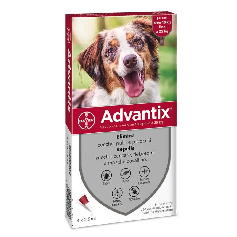 Advantix Spot On - Protezione per Cani di Taglia Media - Peso 10-25 kg - 4 Fiale