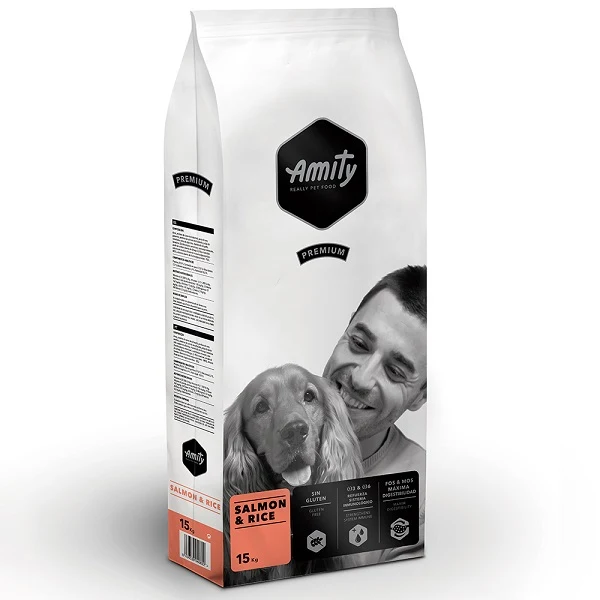 Amity Premium Salmone e Riso - Crocchette Digeribili Cani Adulti - 15 kg