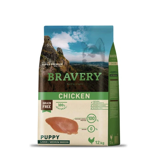 Bravery Puppy Medium/Large Pollo - Crocchette Senza Cereali per Cuccioli - 12 kg